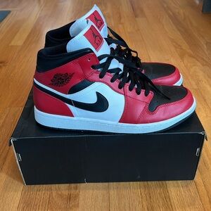 Air Jordan 1 Mid Black Toe Gym Red